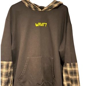 Shein curve black plaid “what?” hoodie